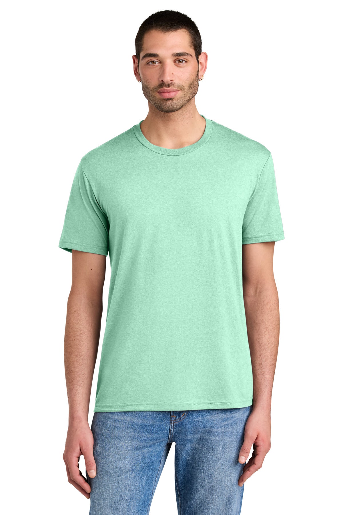 Custom Embroidered District T-Shirts  in Sea Mist