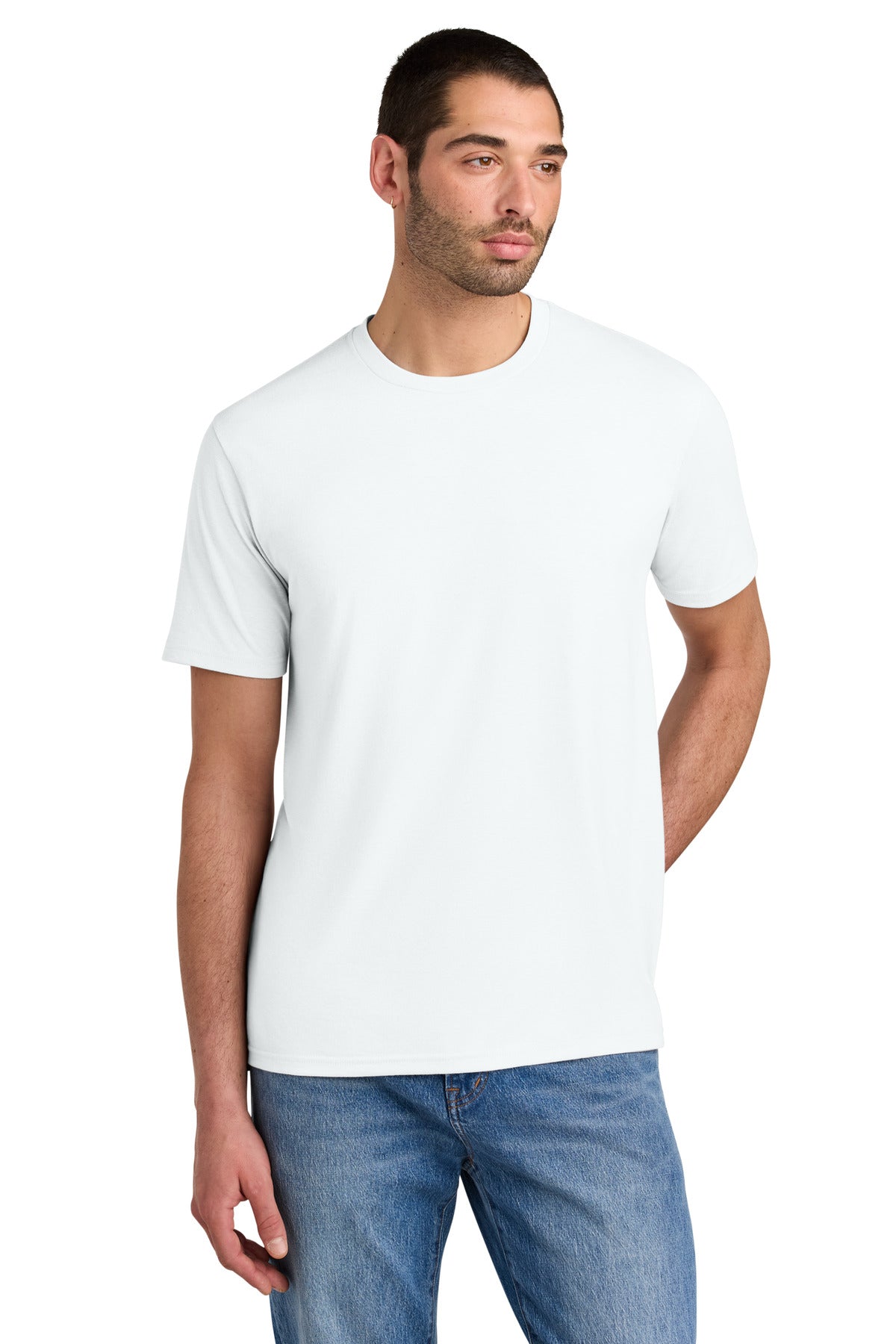 Custom Embroidered District T-Shirts  in White