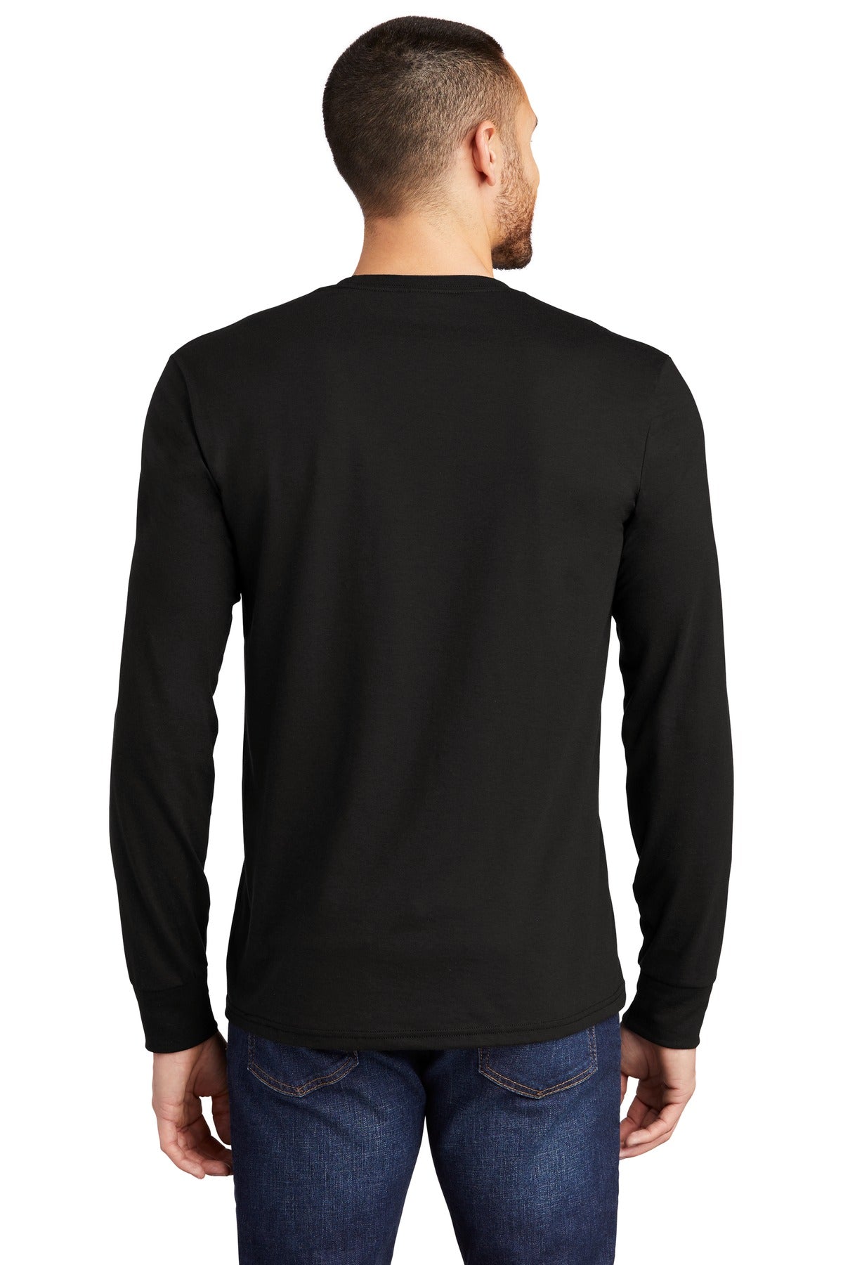 Custom Embroidered District Perfect Tri Long Sleeve Tee . DM132,Black