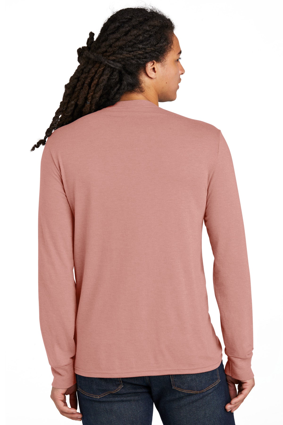 Custom Embroidered District Perfect Tri Long Sleeve Tee . DM132,Blush Frost