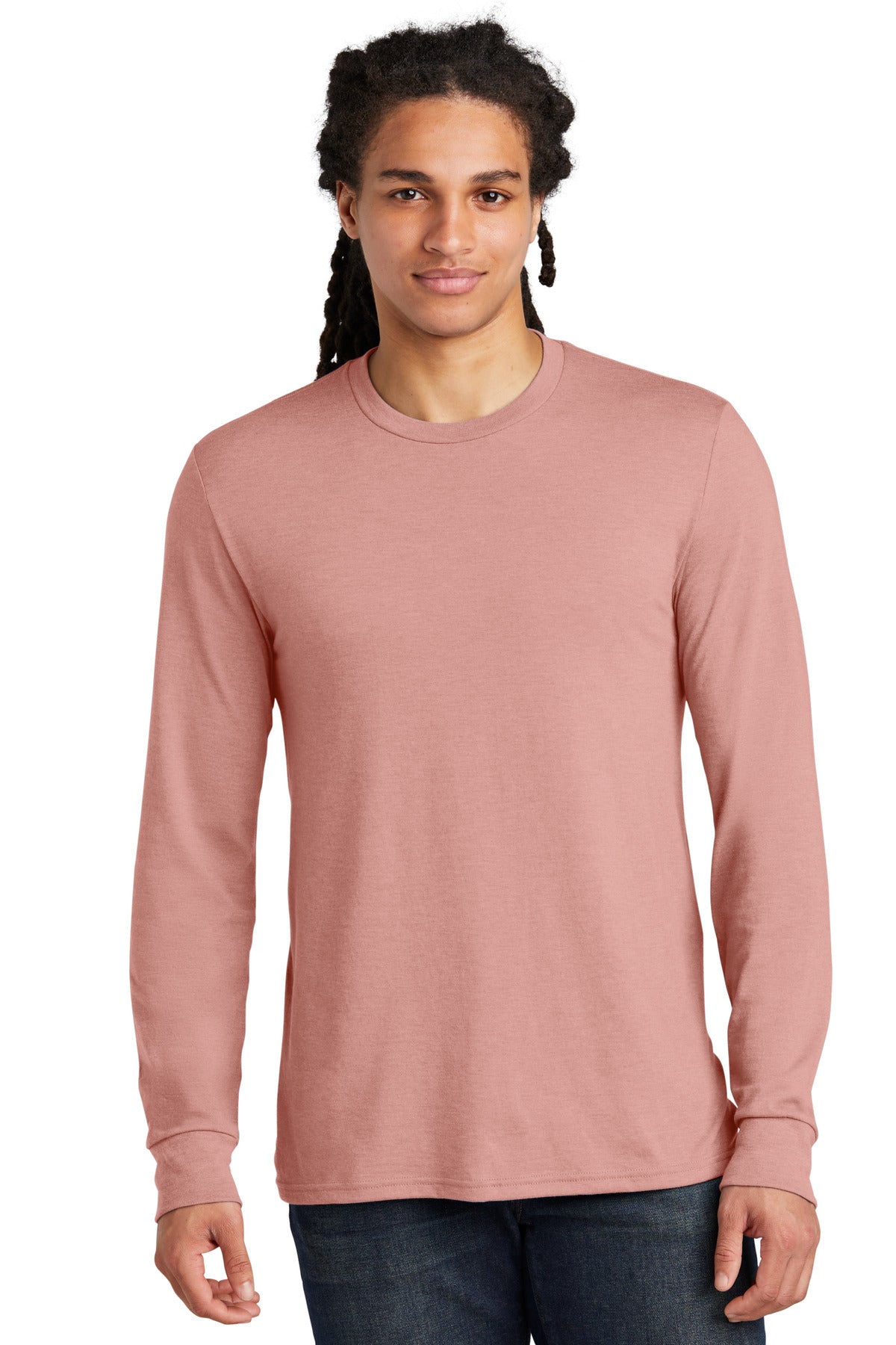 Custom Embroidered District T-Shirts  in Blush Frost