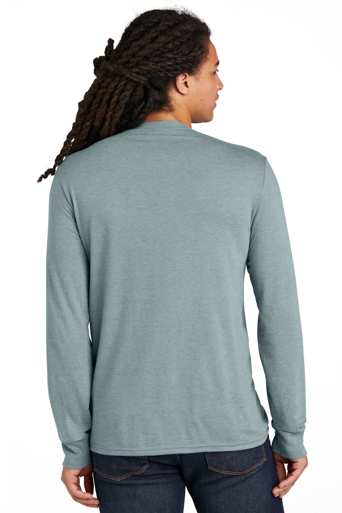 Custom Embroidered District Perfect Tri Long Sleeve Tee . DM132,Flint Blue Heather