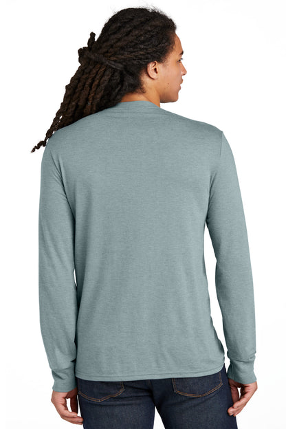 Custom Embroidered District Perfect Tri Long Sleeve Tee . DM132,Flint Blue Heather