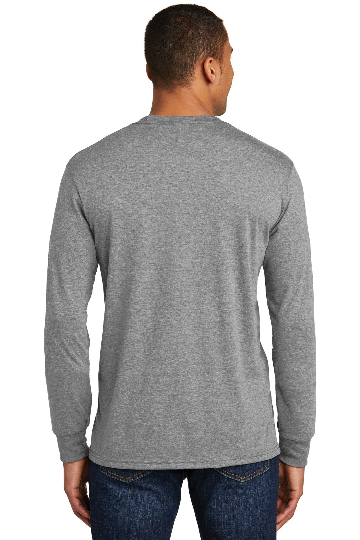 Custom Embroidered District Perfect Tri Long Sleeve Tee . DM132,Grey Frost