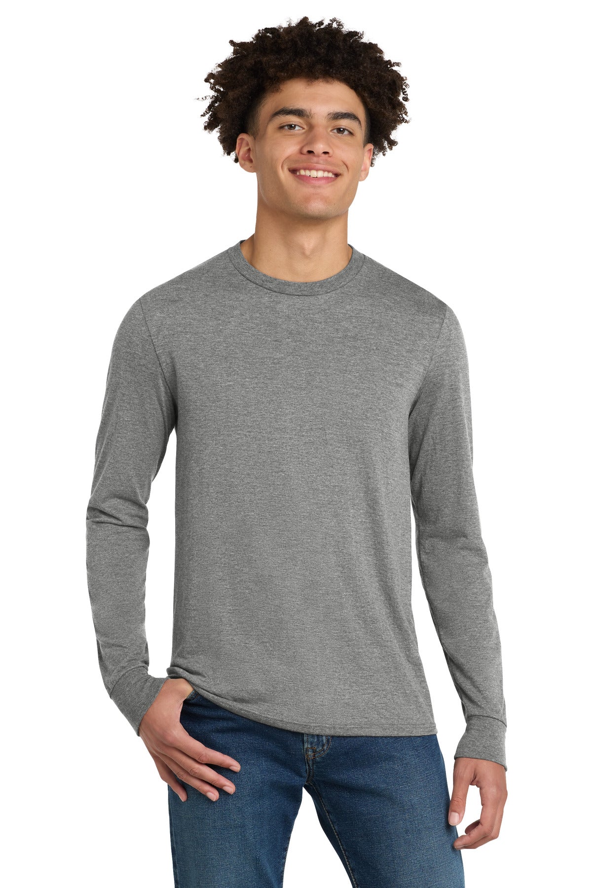 Custom Embroidered District T-Shirts  in Grey Frost