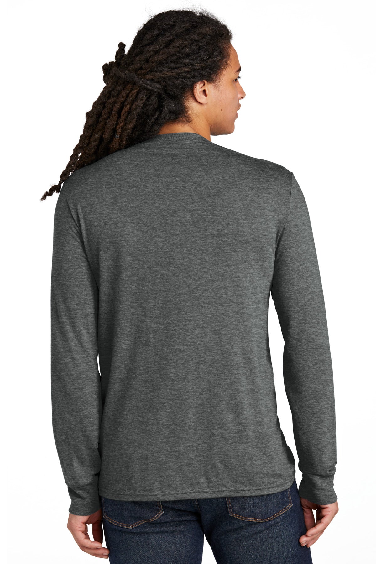 Custom Embroidered District Perfect Tri Long Sleeve Tee . DM132,Heathered Charcoal