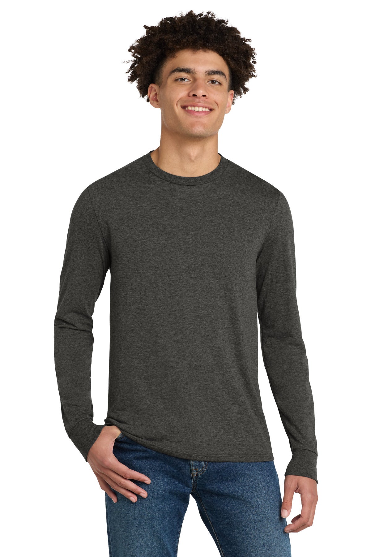 Custom Embroidered District T-Shirts  in Heathered Charcoal