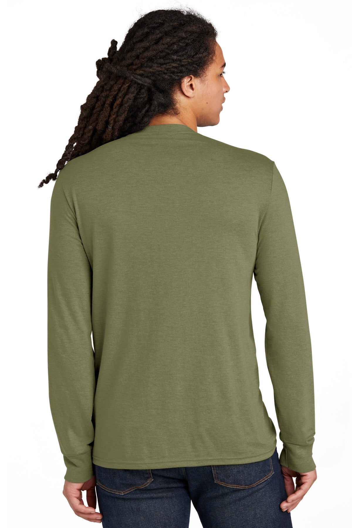Custom Embroidered District Perfect Tri Long Sleeve Tee . DM132,Military Green Frost