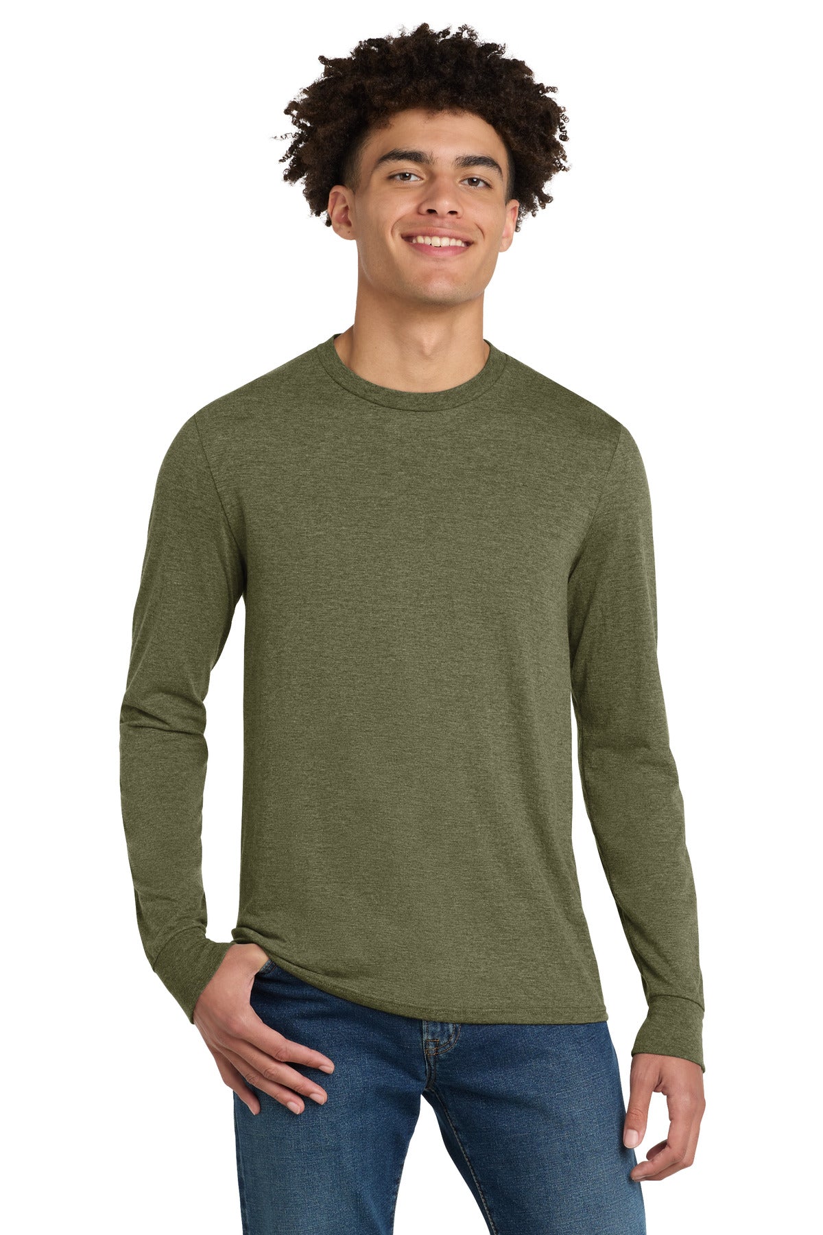 Custom Embroidered District T-Shirts  in Military Green Frost