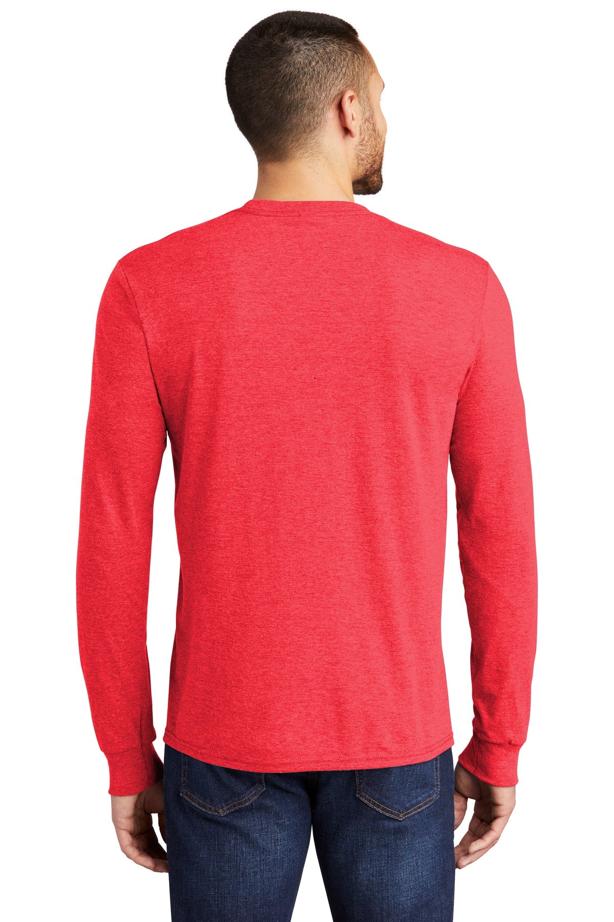 Custom Embroidered District Perfect Tri Long Sleeve Tee . DM132,Red Frost
