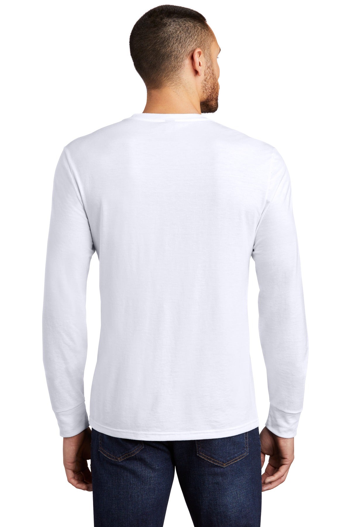 Custom Embroidered District Perfect Tri Long Sleeve Tee . DM132,White