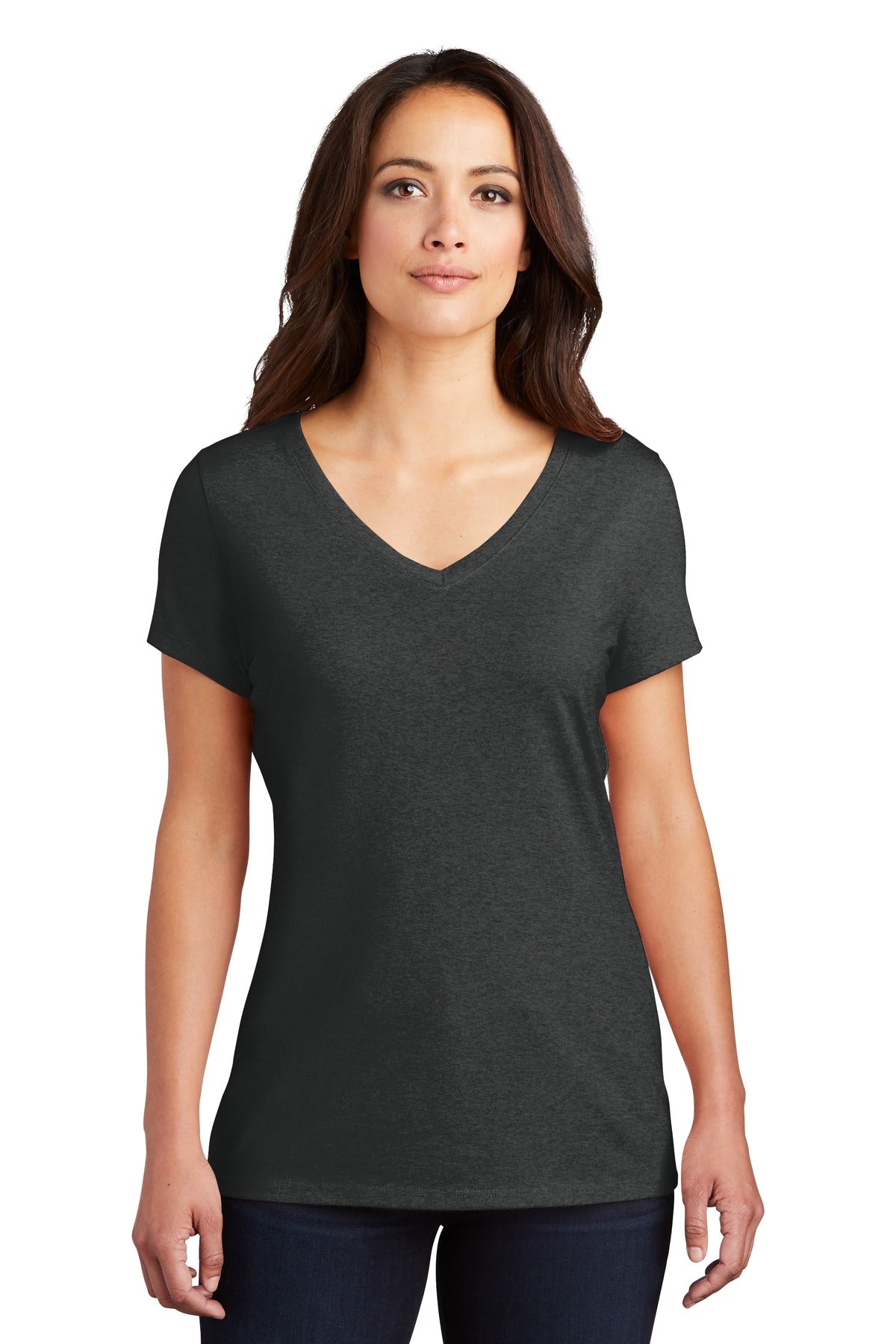 District Women's Perfect Tri V-Neck Tee. DM1350L Black Frost