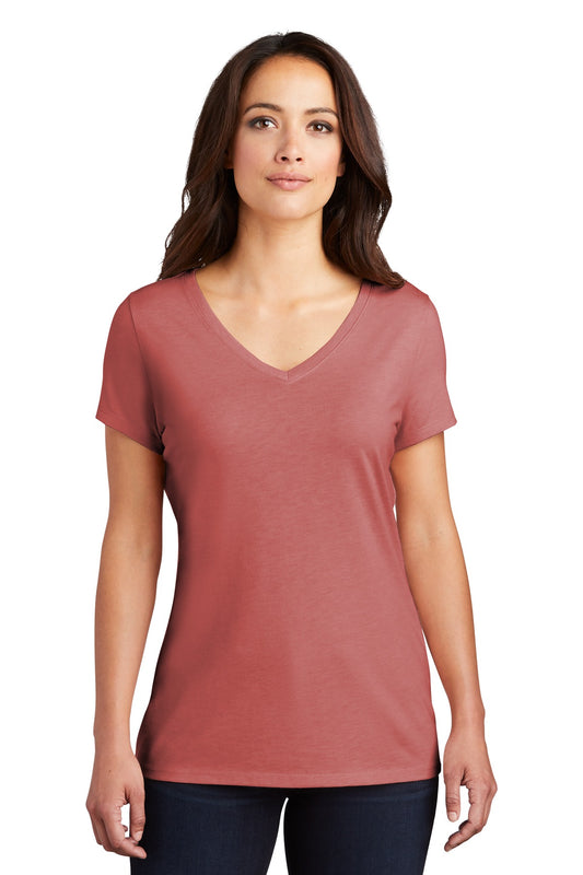 District Women's Perfect Tri V-Neck Tee. DM1350L Blush Frost