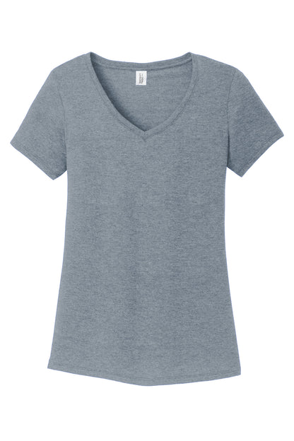 District Women's Perfect Tri V-Neck Tee. DM1350L Flint Blue Heather