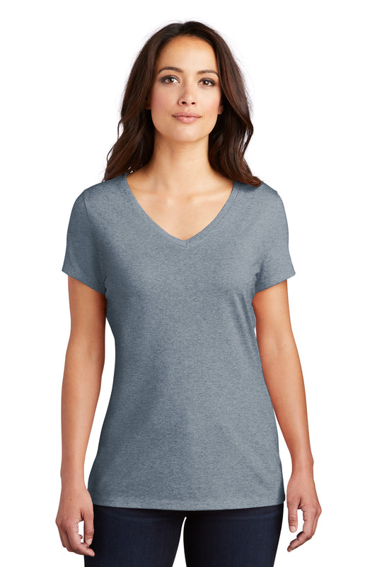 District Women's Perfect Tri V-Neck Tee. DM1350L Flint Blue Heather