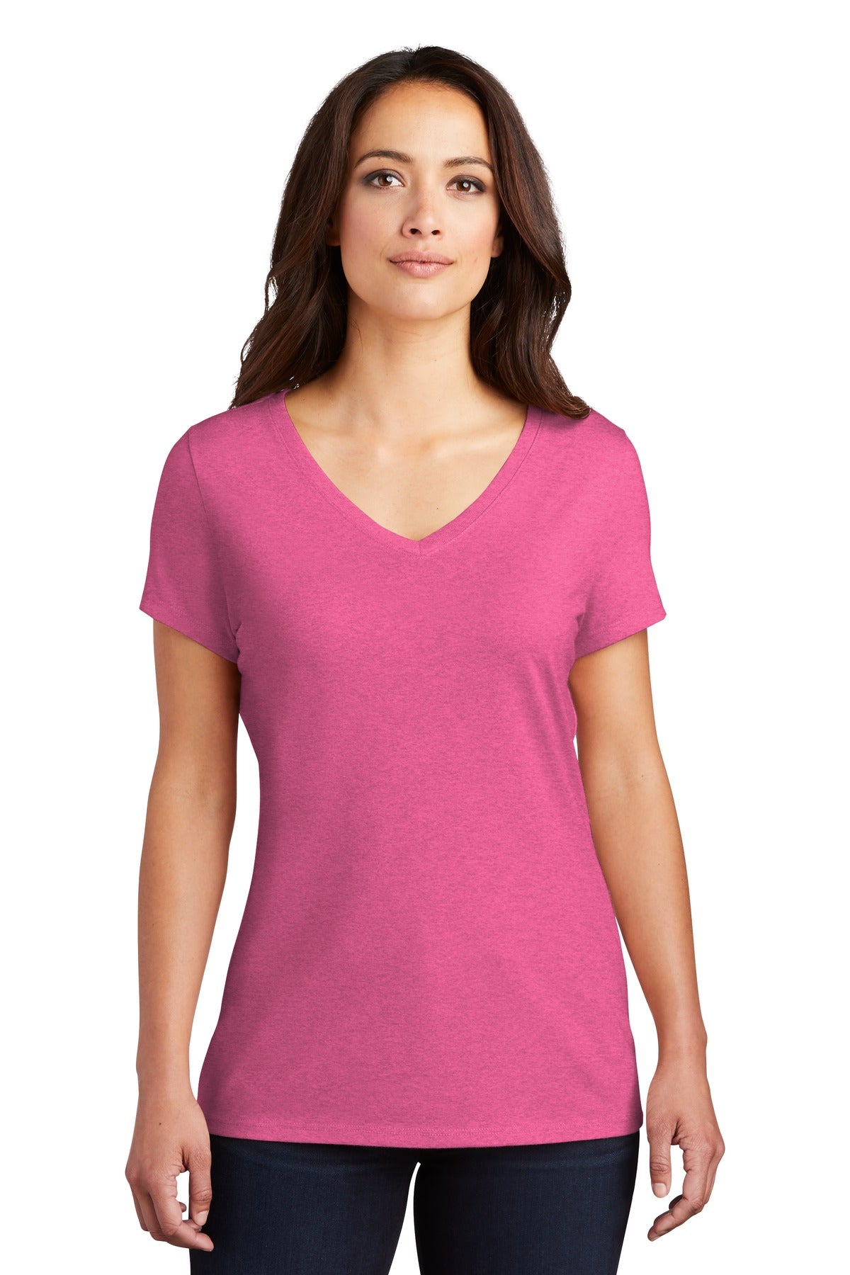 District Women's Perfect Tri V-Neck Tee. DM1350L Fuchsia Frost