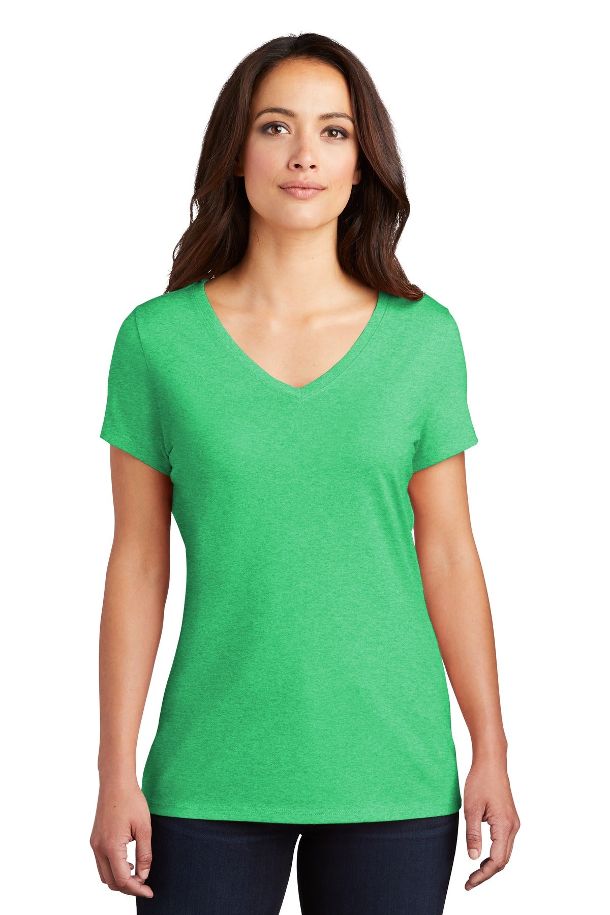 District Women's Perfect Tri V-Neck Tee. DM1350L Green Frost