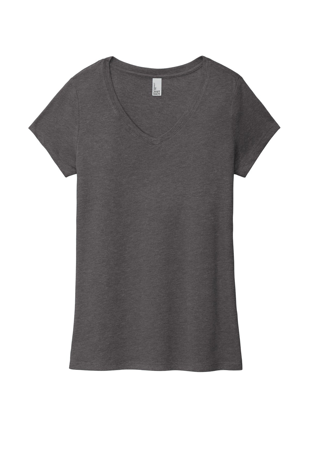 District Women's Perfect Tri V-Neck Tee. DM1350L Heathered Charcoal