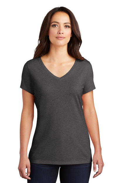 District Women's Perfect Tri V-Neck Tee. DM1350L Heathered Charcoal