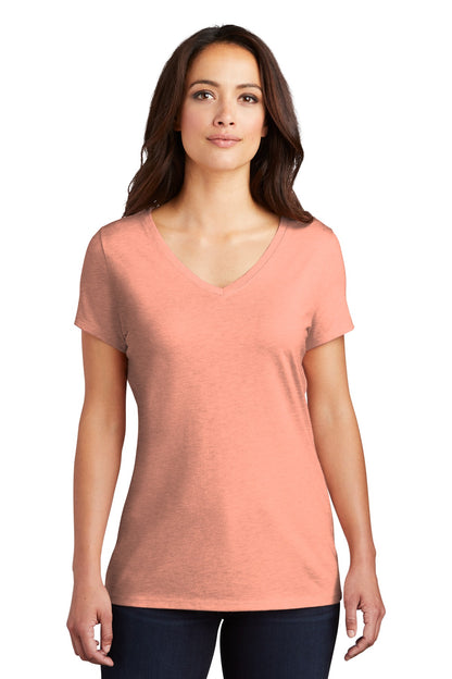 District Women's Perfect Tri V-Neck Tee. DM1350L Heathered Dusty Peach