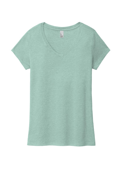 District Women's Perfect Tri V-Neck Tee. DM1350L Heathered Dusty Sage