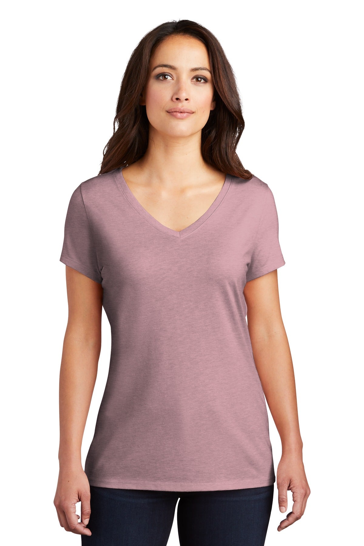 District Women's Perfect Tri V-Neck Tee. DM1350L Heathered Lavender