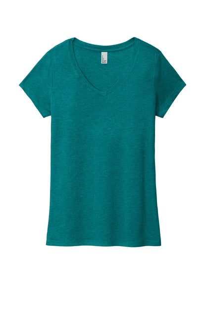 District Women's Perfect Tri V-Neck Tee. DM1350L Heathered Teal