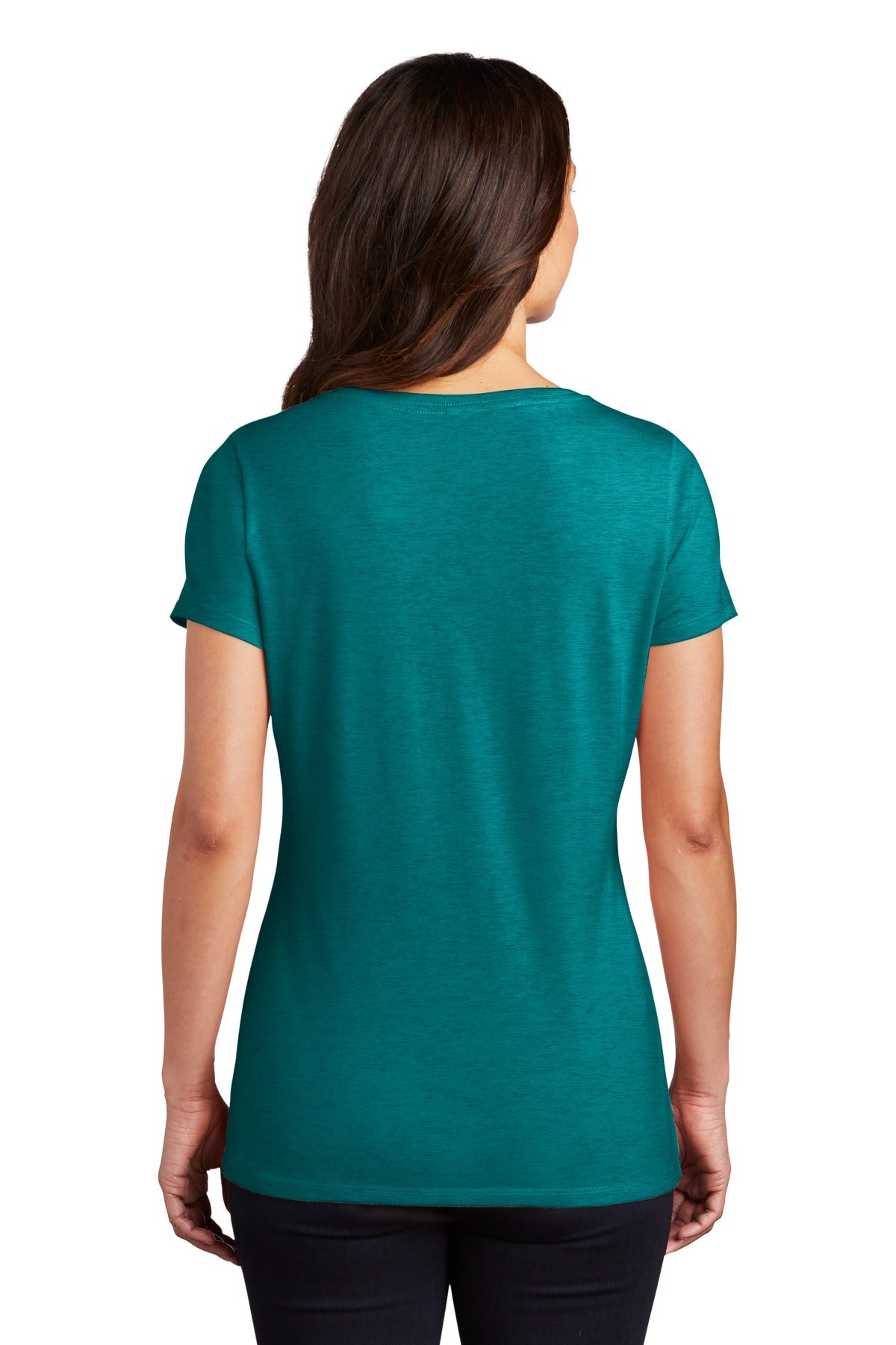 Custom Embroidered District Women's Perfect Tri V-Neck Tee. DM1350L,Heathered Teal