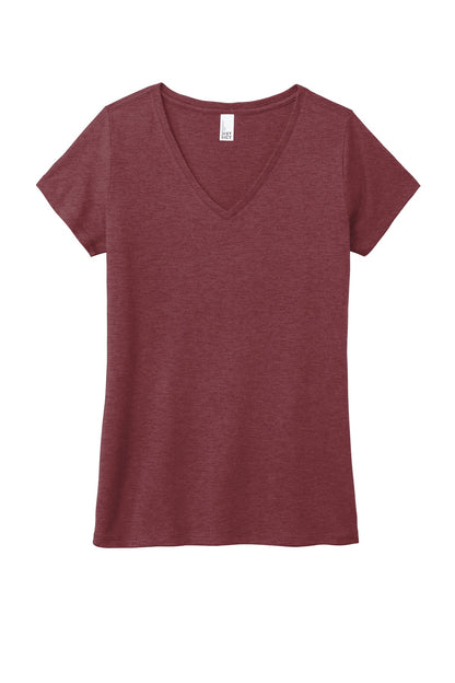 District Women's Perfect Tri V-Neck Tee. DM1350L Maroon Frost