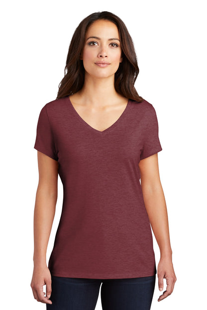 District Women's Perfect Tri V-Neck Tee. DM1350L Maroon Frost