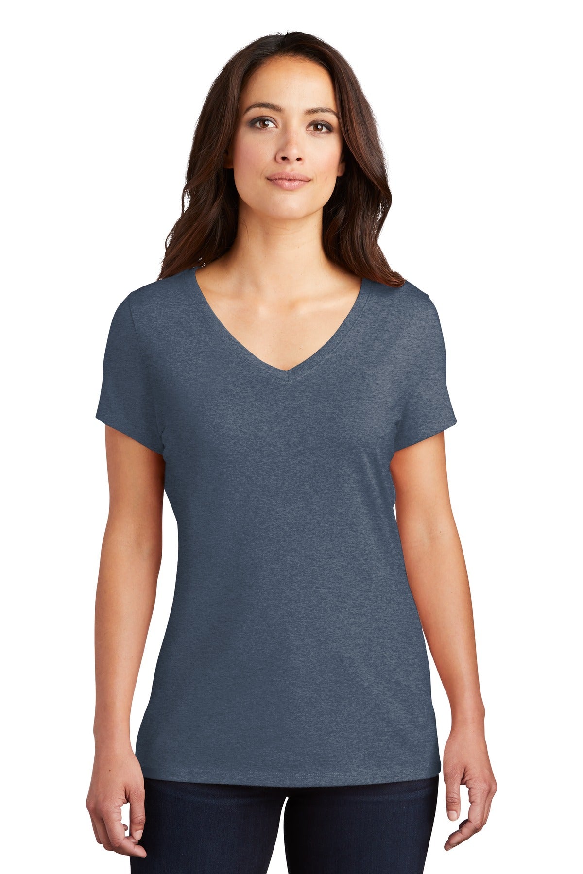 District Women's Perfect Tri V-Neck Tee. DM1350L Navy Frost