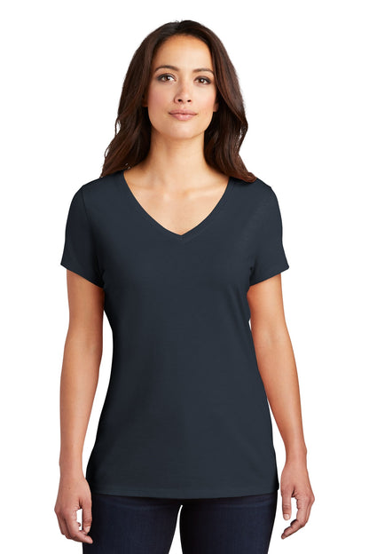 District Women's Perfect Tri V-Neck Tee. DM1350L New Navy