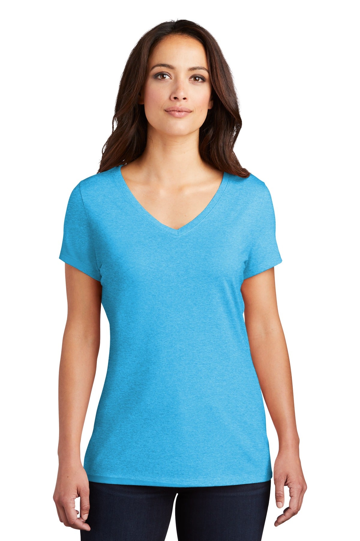 District Women's Perfect Tri V-Neck Tee. DM1350L Turquoise Frost