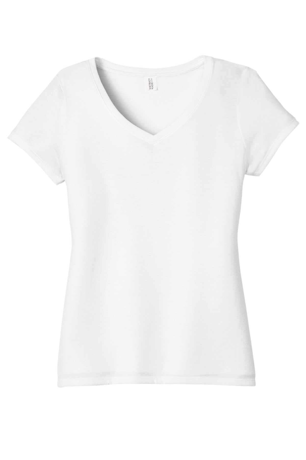 District Women's Perfect Tri V-Neck Tee. DM1350L White