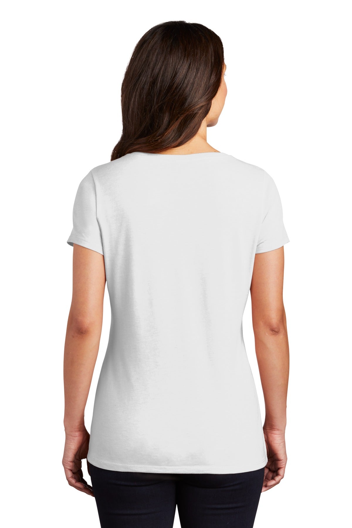 Custom Embroidered District Women's Perfect Tri V-Neck Tee. DM1350L,White