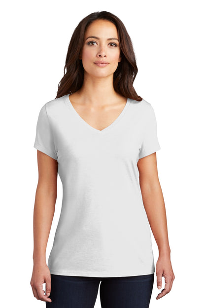 District Women's Perfect Tri V-Neck Tee. DM1350L White