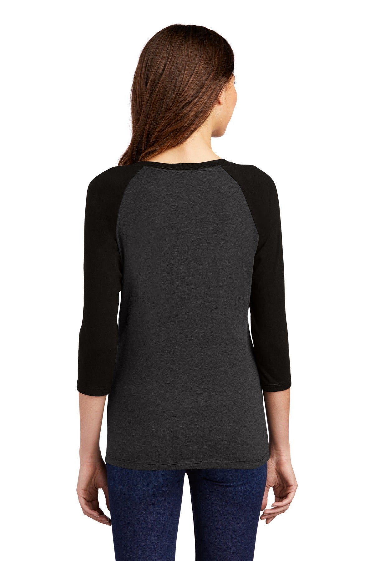 Custom Embroidered District Women's Perfect Tri 3/4-Sleeve Raglan. DM136L,Black/ Black Frost