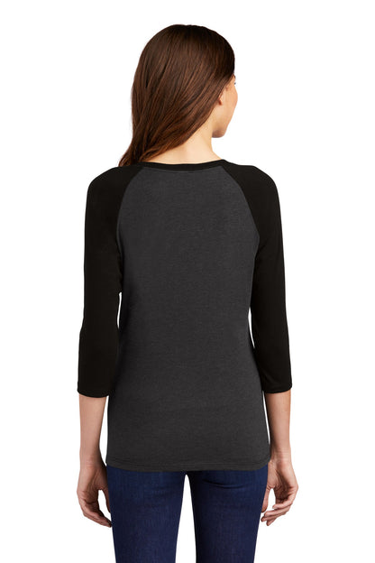 Custom Embroidered District Women's Perfect Tri 3/4-Sleeve Raglan. DM136L,Black/ Black Frost
