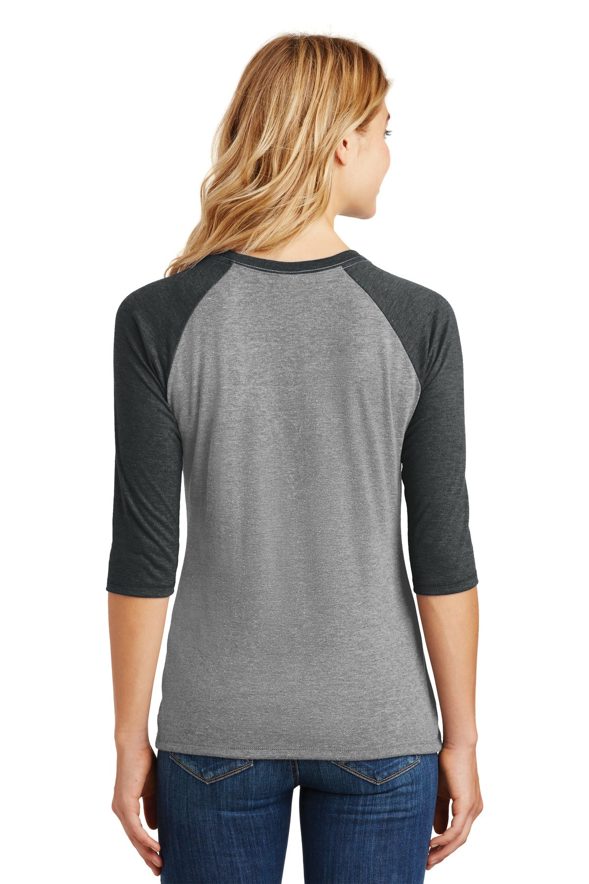 Custom Embroidered District Women's Perfect Tri 3/4-Sleeve Raglan. DM136L,Black Frost/ Grey Frost