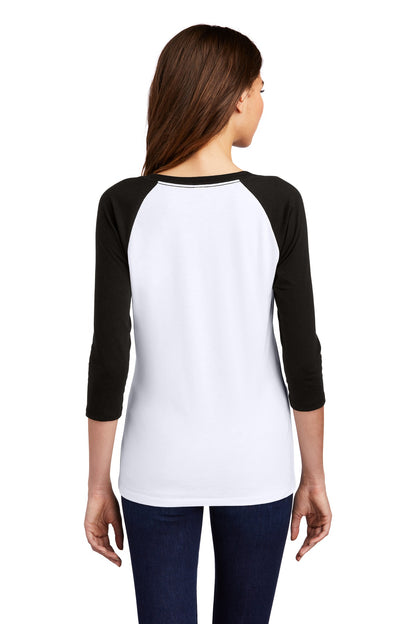 Custom Embroidered District Women's Perfect Tri 3/4-Sleeve Raglan. DM136L,Black/ White