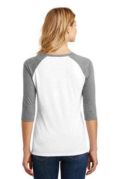Custom Embroidered District Women's Perfect Tri 3/4-Sleeve Raglan. DM136L,Grey Frost/ White