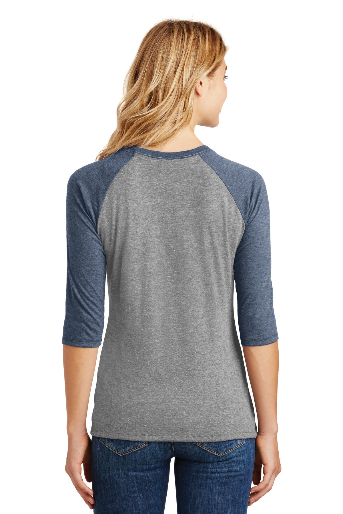 Custom Embroidered District Women's Perfect Tri 3/4-Sleeve Raglan. DM136L,Navy Frost/ Grey Frost