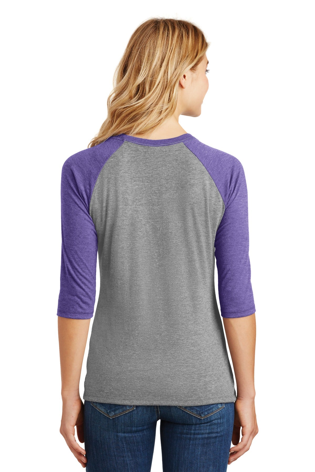 Custom Embroidered District Women's Perfect Tri 3/4-Sleeve Raglan. DM136L,Purple Frost/ Grey Frost