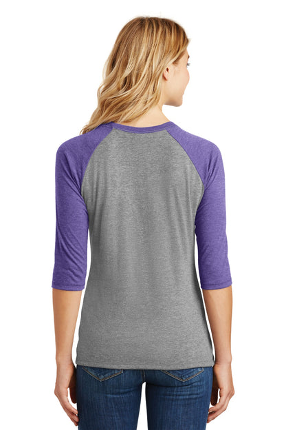 Custom Embroidered District Women's Perfect Tri 3/4-Sleeve Raglan. DM136L,Purple Frost/ Grey Frost