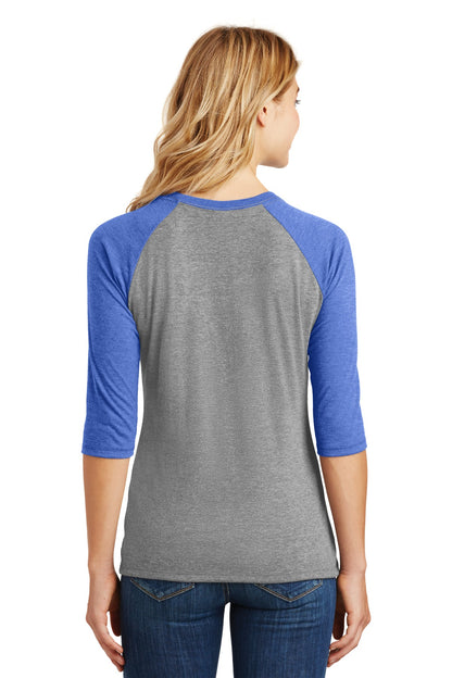 Custom Embroidered District Women's Perfect Tri 3/4-Sleeve Raglan. DM136L,Royal Frost/ Grey Frost