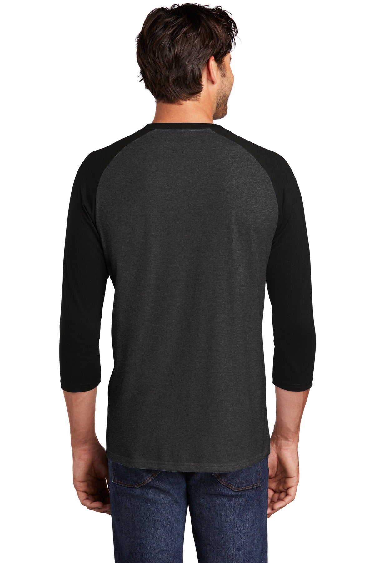 Custom Embroidered District  Perfect Tri 3/4-Sleeve Raglan. DM136,Black/ Black Frost