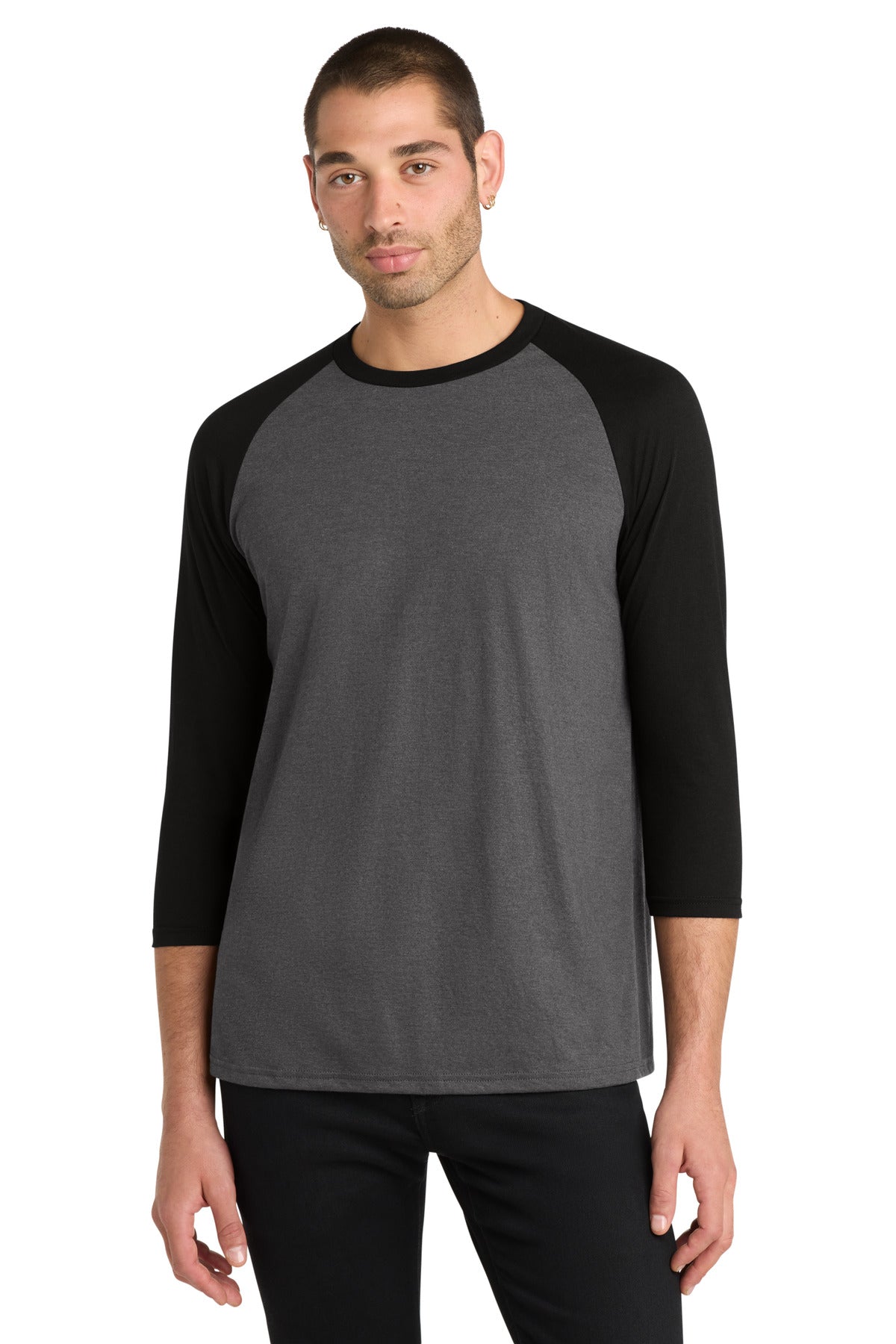 Custom Embroidered District T-Shirts  in Black/ Black Frost