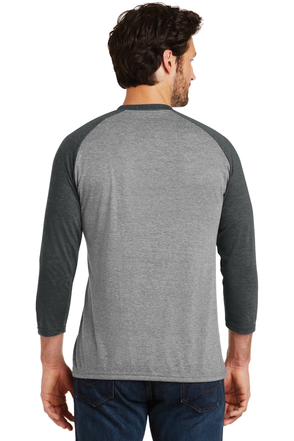 Custom Embroidered District  Perfect Tri 3/4-Sleeve Raglan. DM136,Black Frost/ Grey Frost