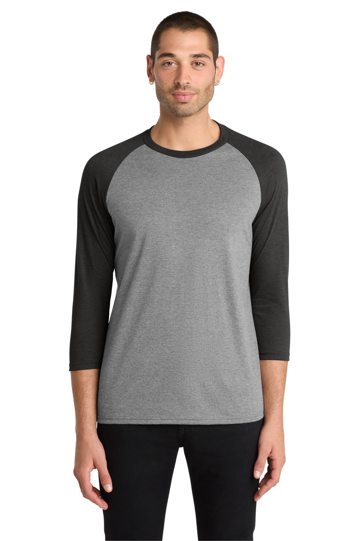 Custom Embroidered District T-Shirts  in Black Frost/ Grey Frost