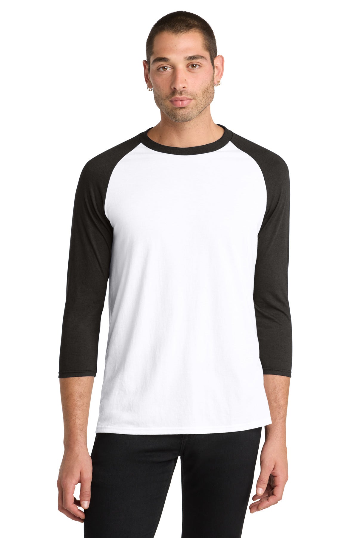 Custom Embroidered District T-Shirts  in Black/ White